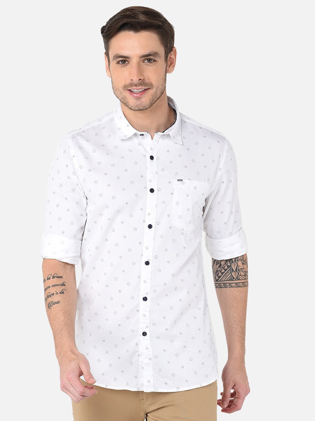 

MOZZO Classic Slim Fit Conversational Printed Cotton Casual Shirt, White