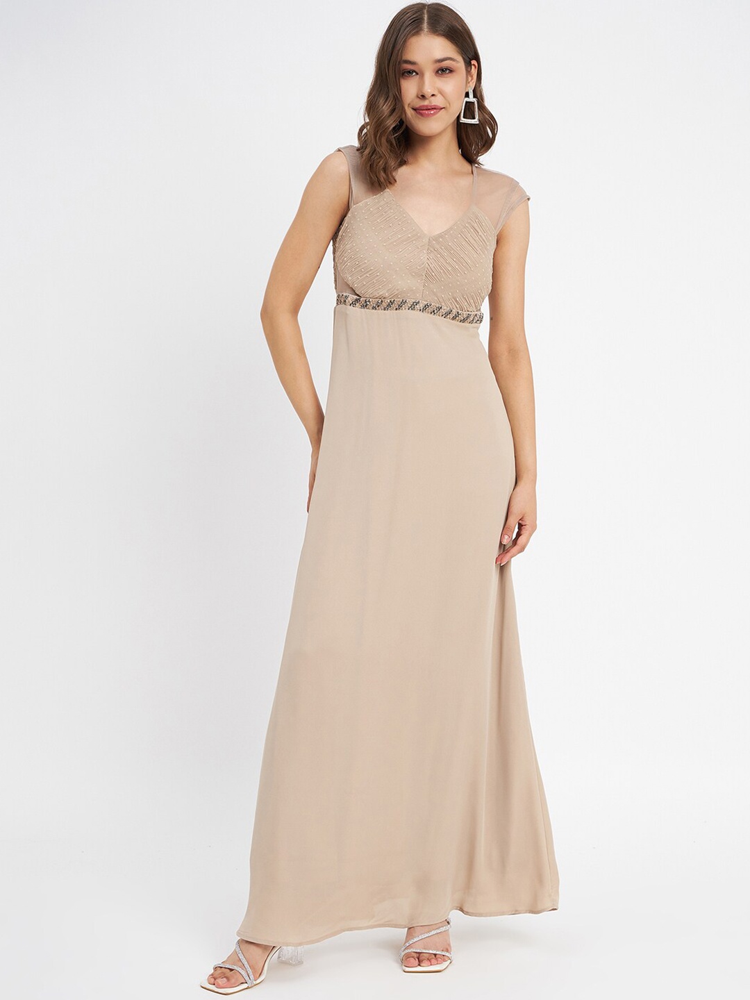 

Madame Dobby Weave Embellished Maxi Dress, Beige