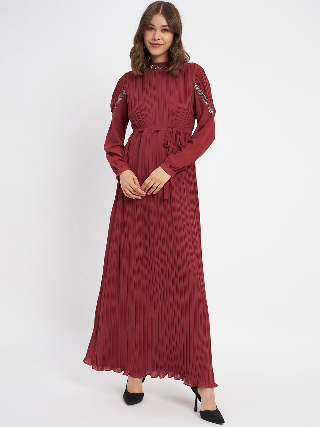 

Madame High Neck Puff Sleeves Maxi Dress, Rust