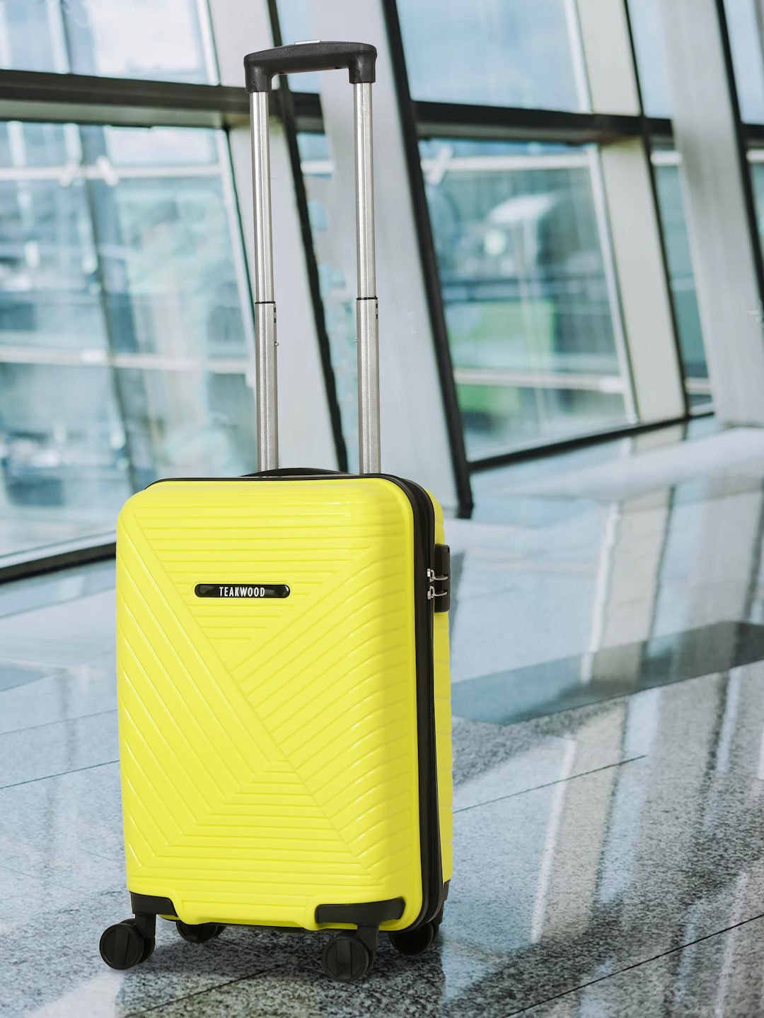 

Teakwood Leathers Textured Hard-Sided Cabin Trolley Suitcase, Lime green