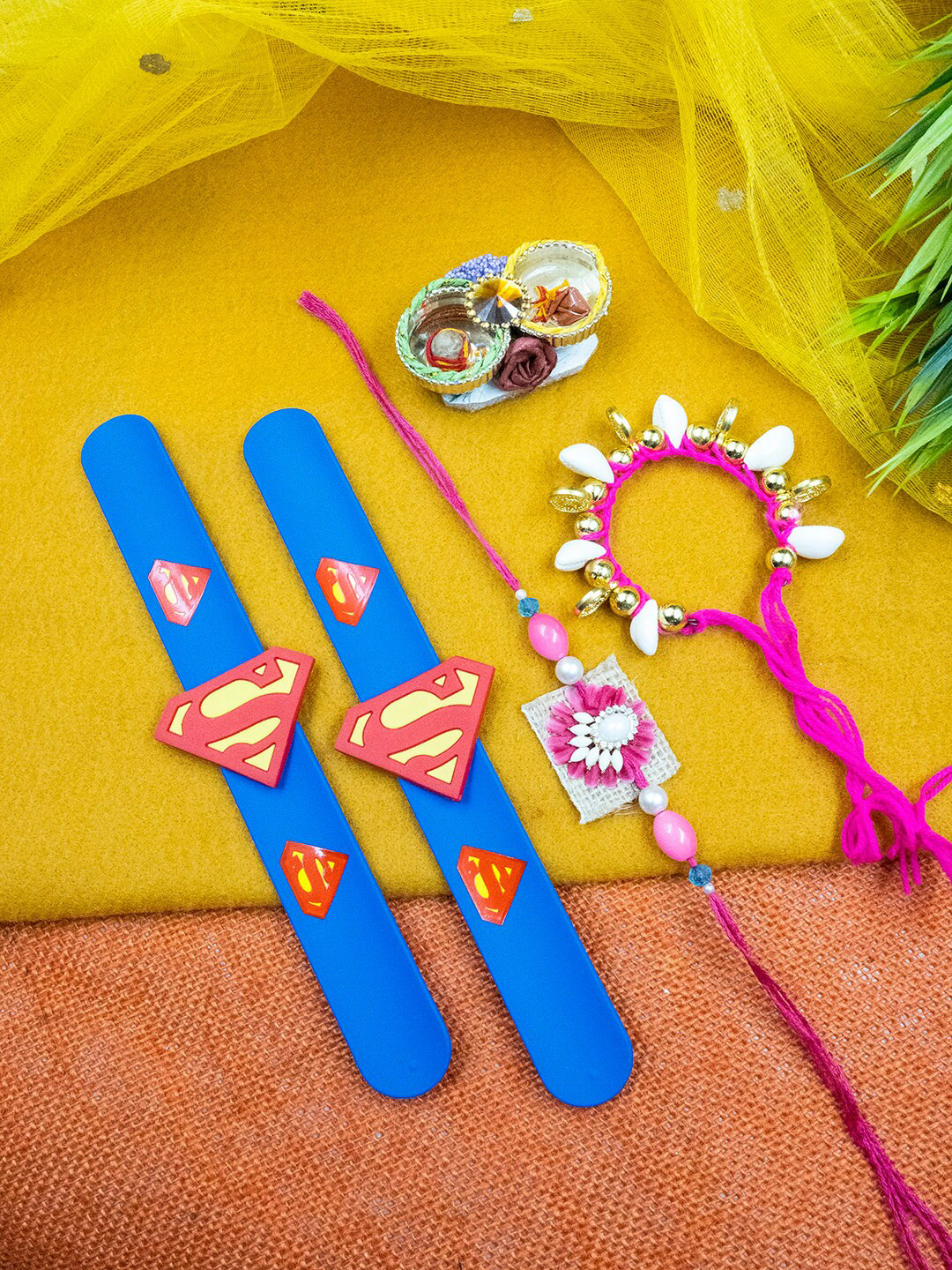 

StileAdda Set Of 4 Rakhi With Card & Roli Chawal, Blue