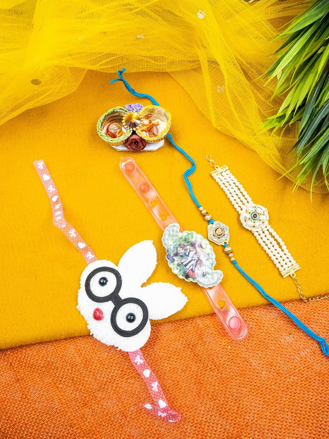 

StileAdda Set Of 4 Rakhi With Roli Chawal, White
