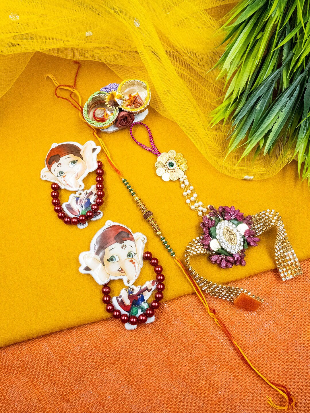 

StileAdda Set Of 4 Rakhi With Roli Chawal, White