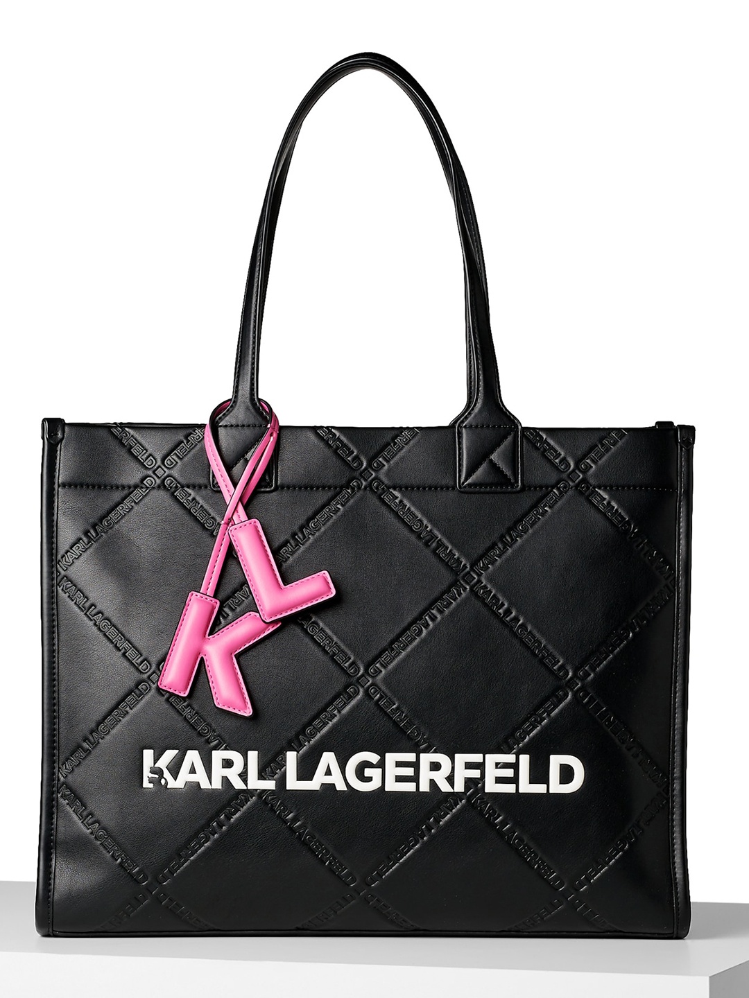 

Karl Lagerfeld Typography Printed Structured Tote Bag, Black