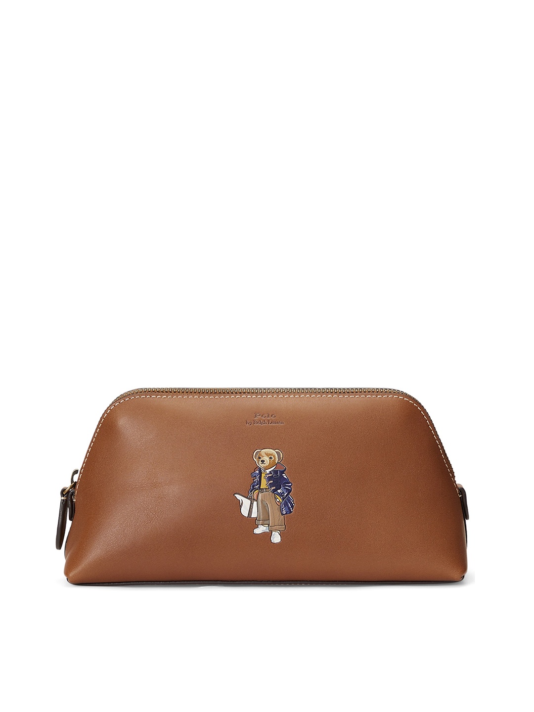 

Polo Ralph Lauren Bear Embroidered Leather Cosmetic Case Pouch, Brown