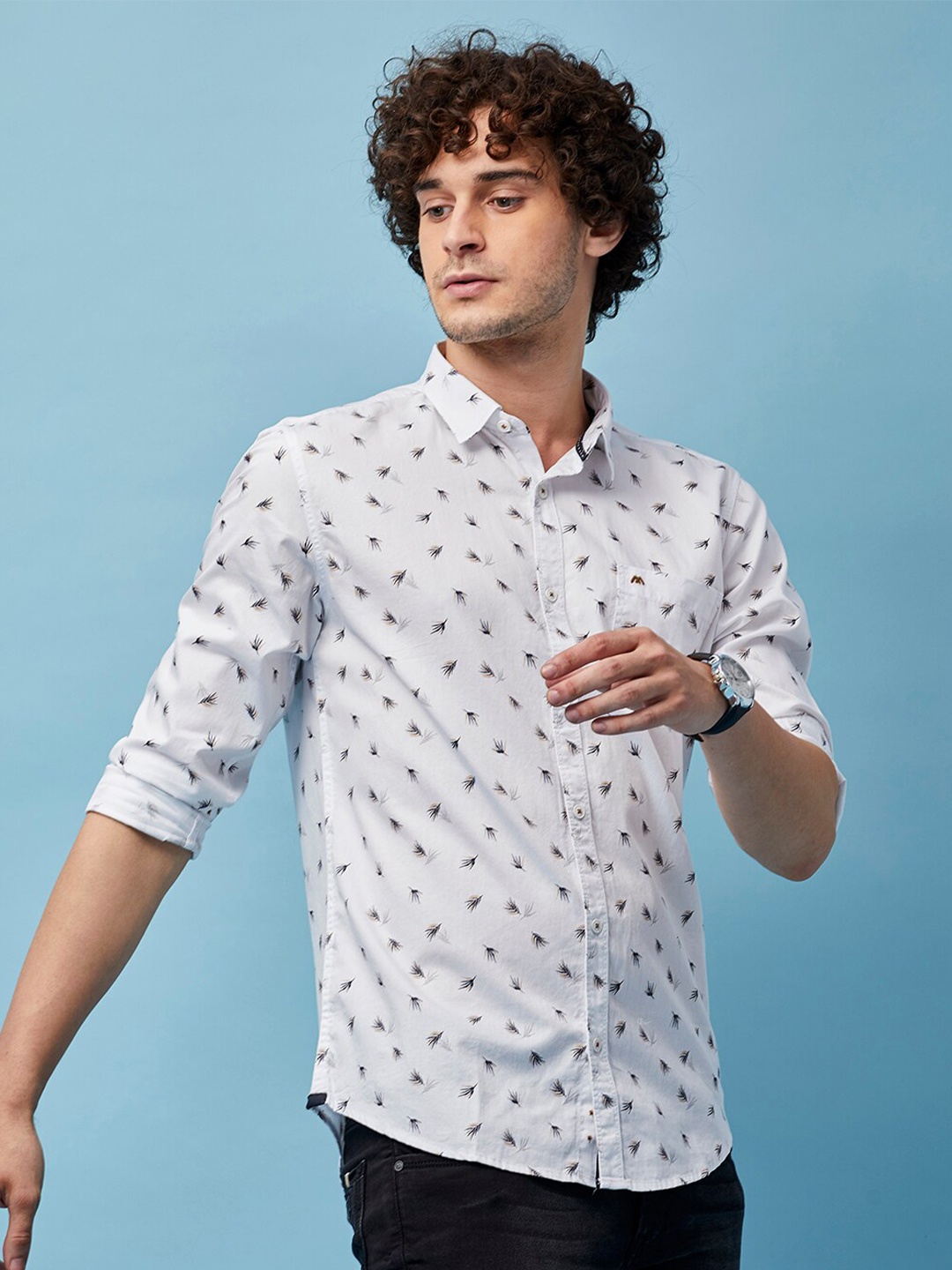 

MOZZO Classic Slim Fit Conversational Printed Cotton Casual Shirt, White