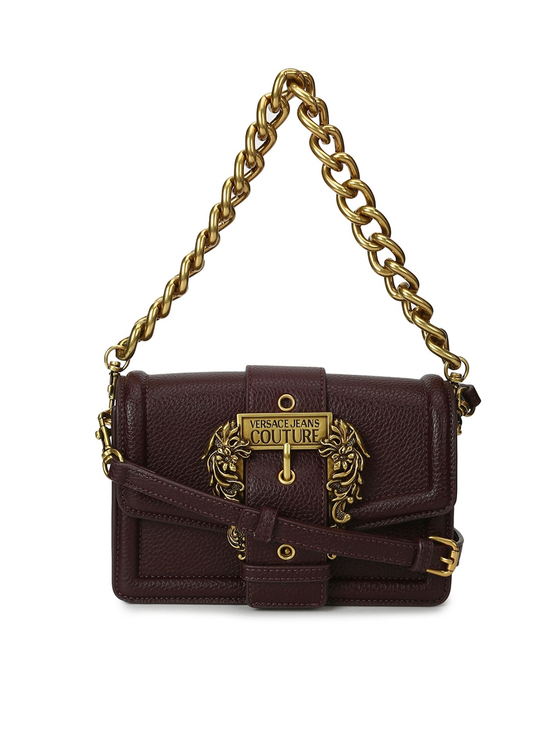 

Versace Jeans Couture Embellished Structured Water Resistance Sling Bag With Chain Strap, Brown