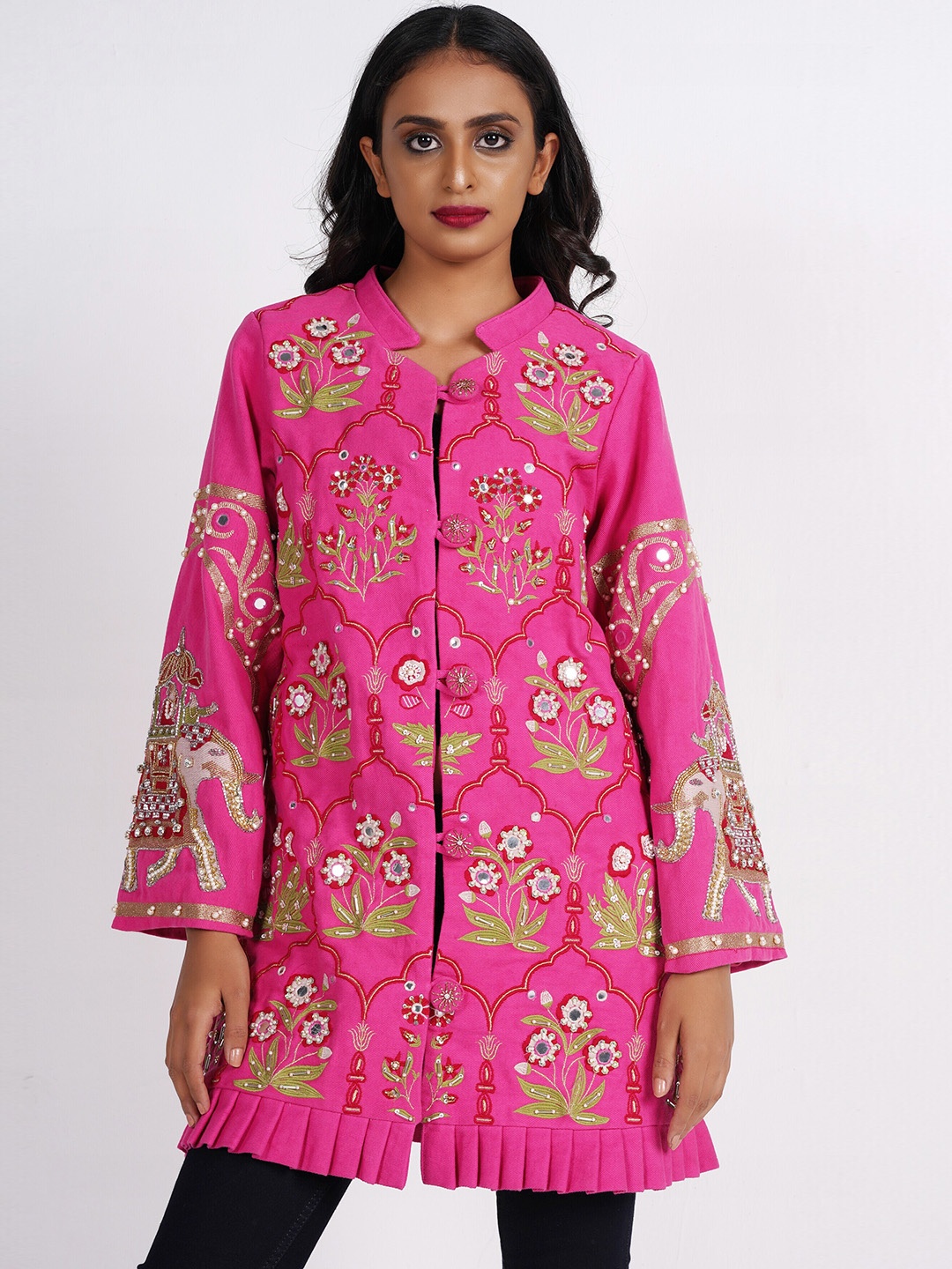 

Diwaah Floral Self Design Sequined Longline Tailored Jacket, Pink