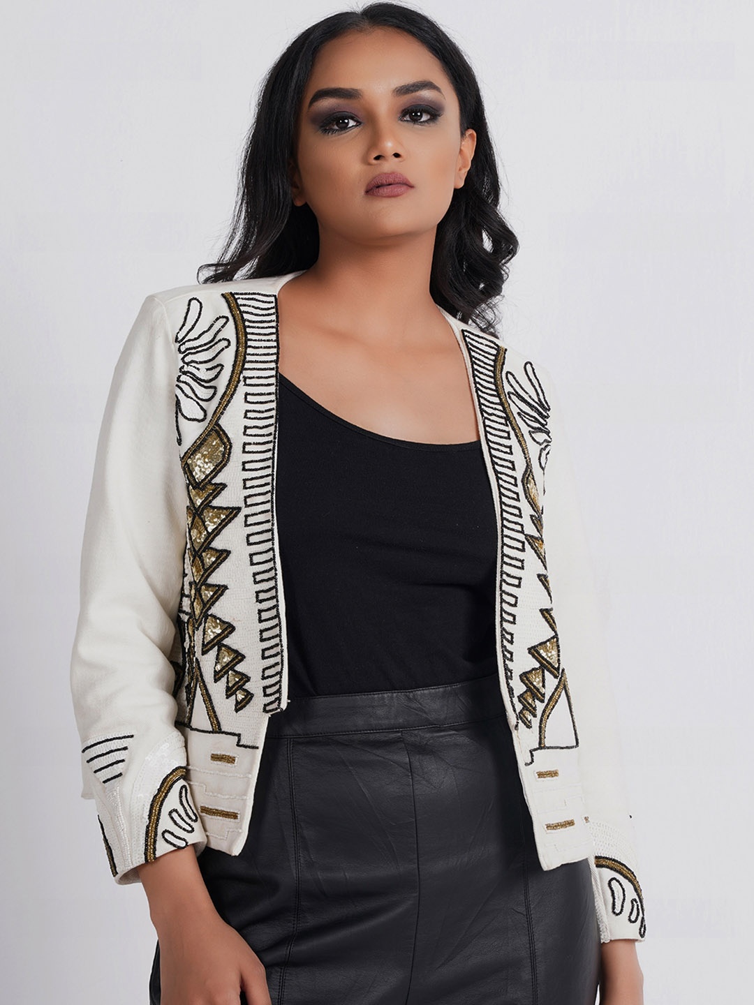 

Diwaah Embellished Pure Cotton Crop Tailored Jacket, White