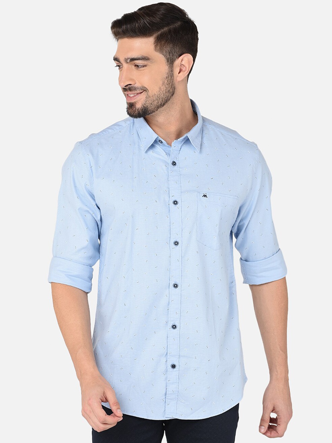 

MOZZO Classic Slim Fit Micro Ditsy Printed Cotton Casual Shirt, Blue