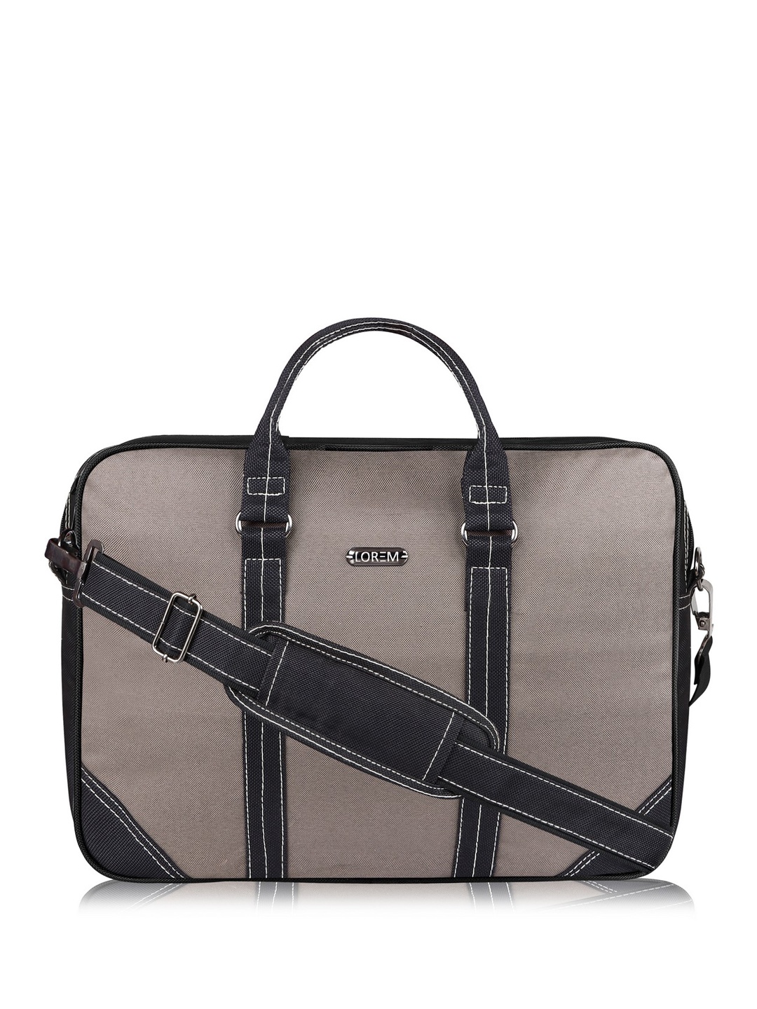 

LOREM Men Grey & Black Textured Laptop Bag