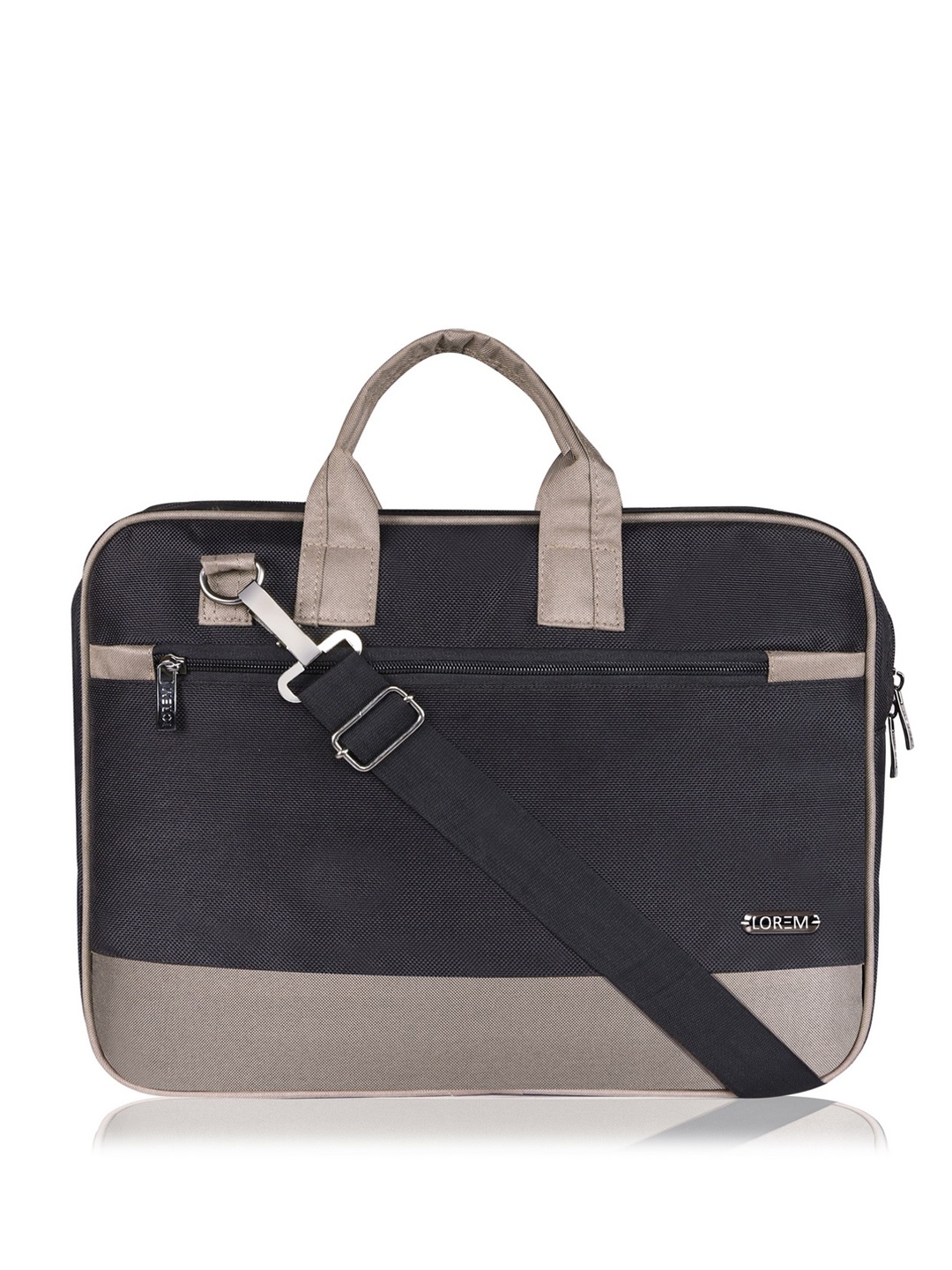 

LOREM Men Black & Beige Textured Laptop Bag