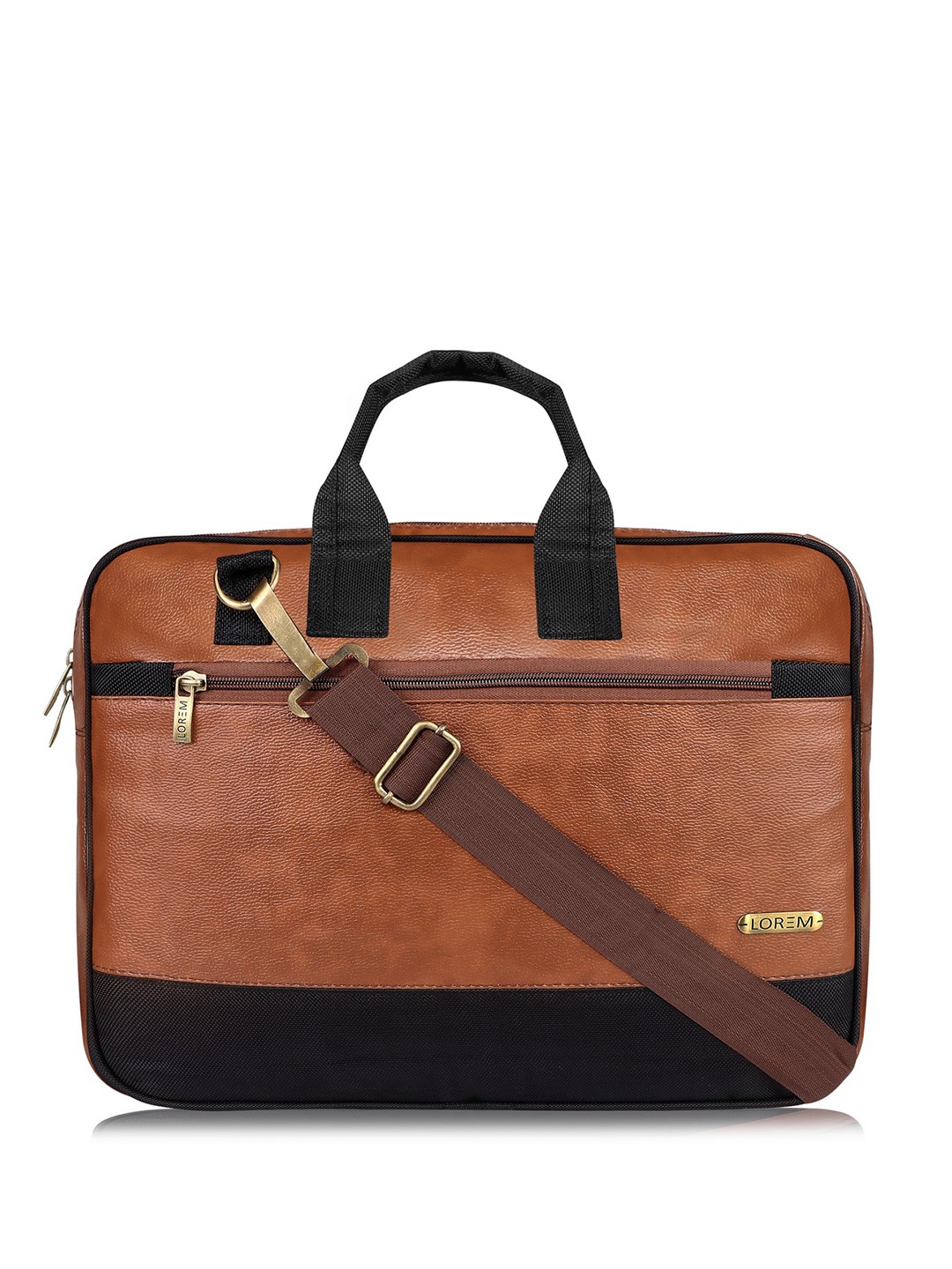 

LOREM Men Tan & Black Textured Laptop Bag