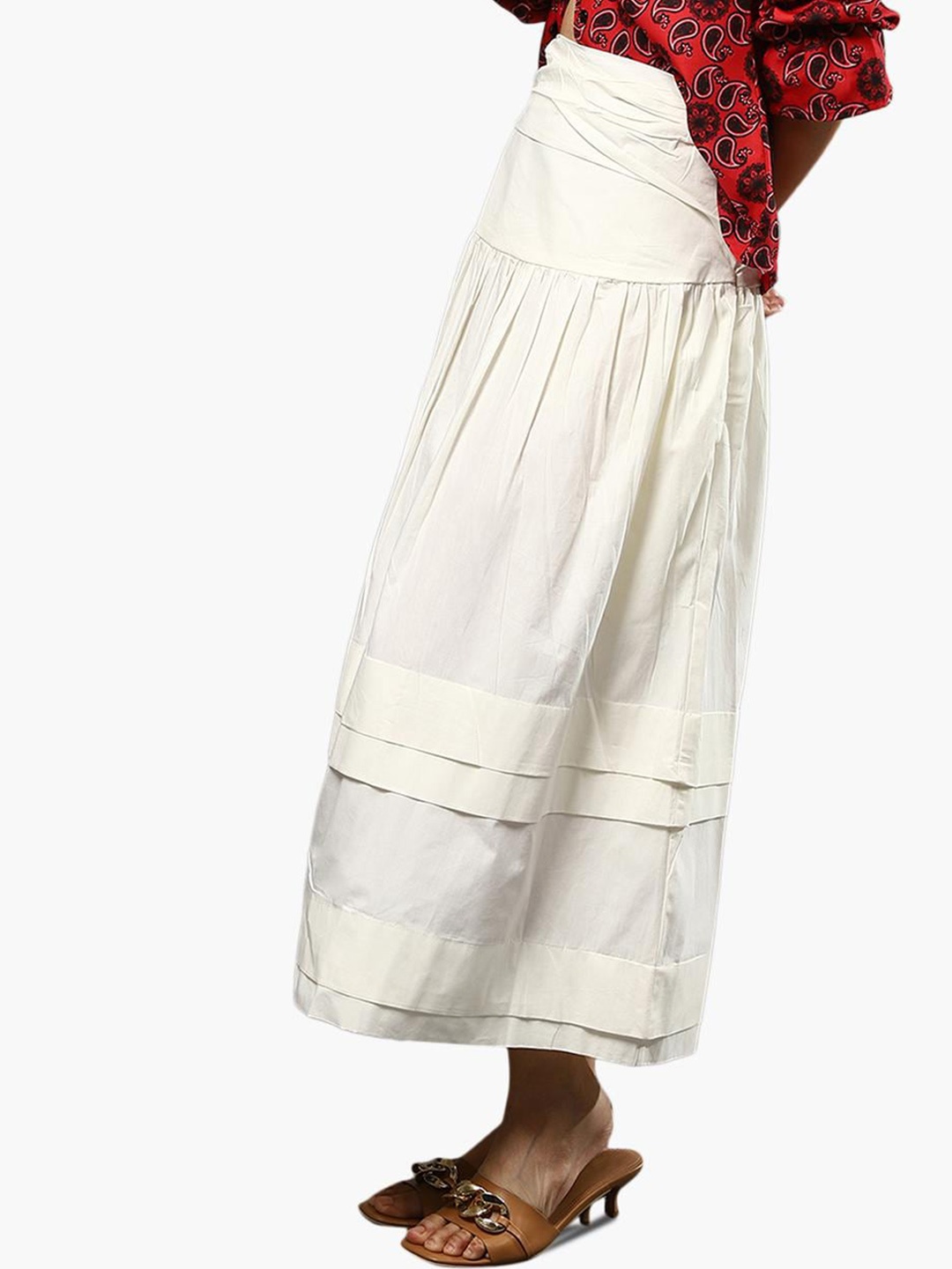 

Virgio Pure Cotton Layered A-Line Maxi Skirt, White