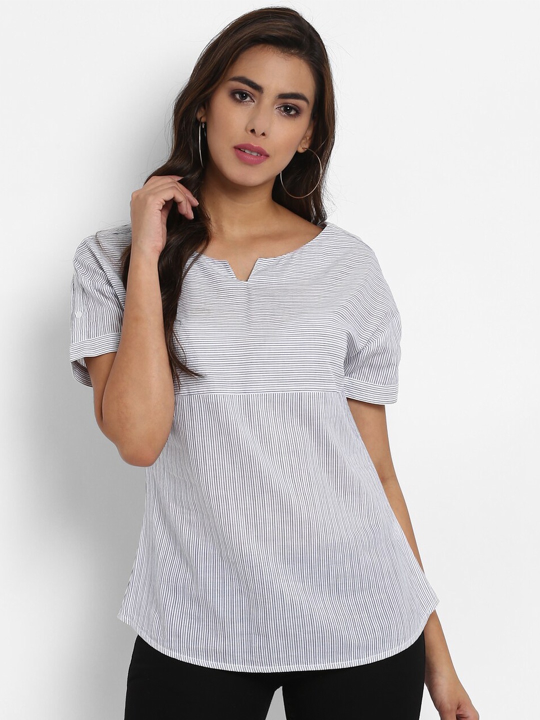 

Aditi Wasan Striped Cotton Notched Neck Top, White