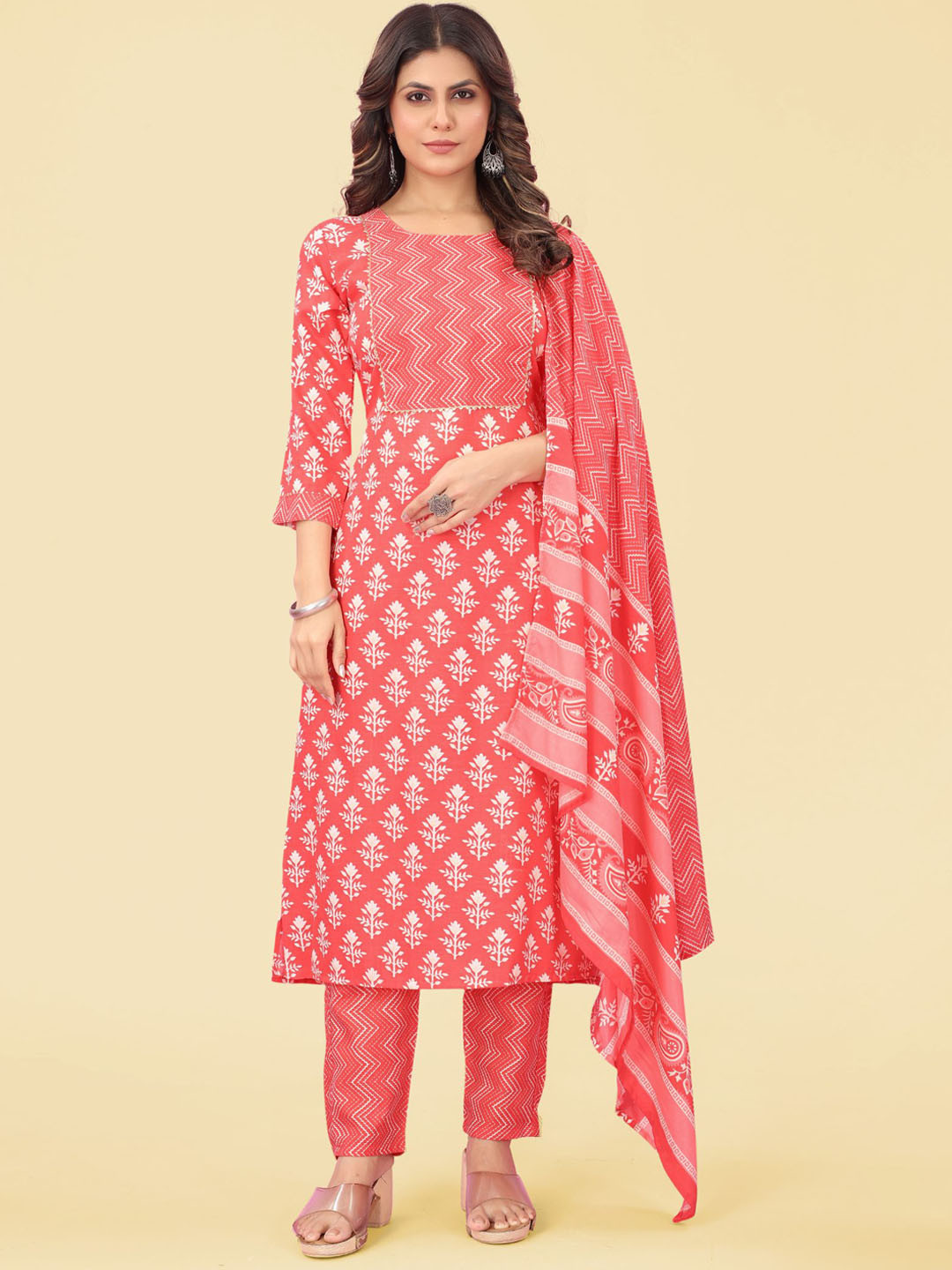 

KALINI Floral Printed Gotta Patti Kurta With Trousers & Dupatta, Pink