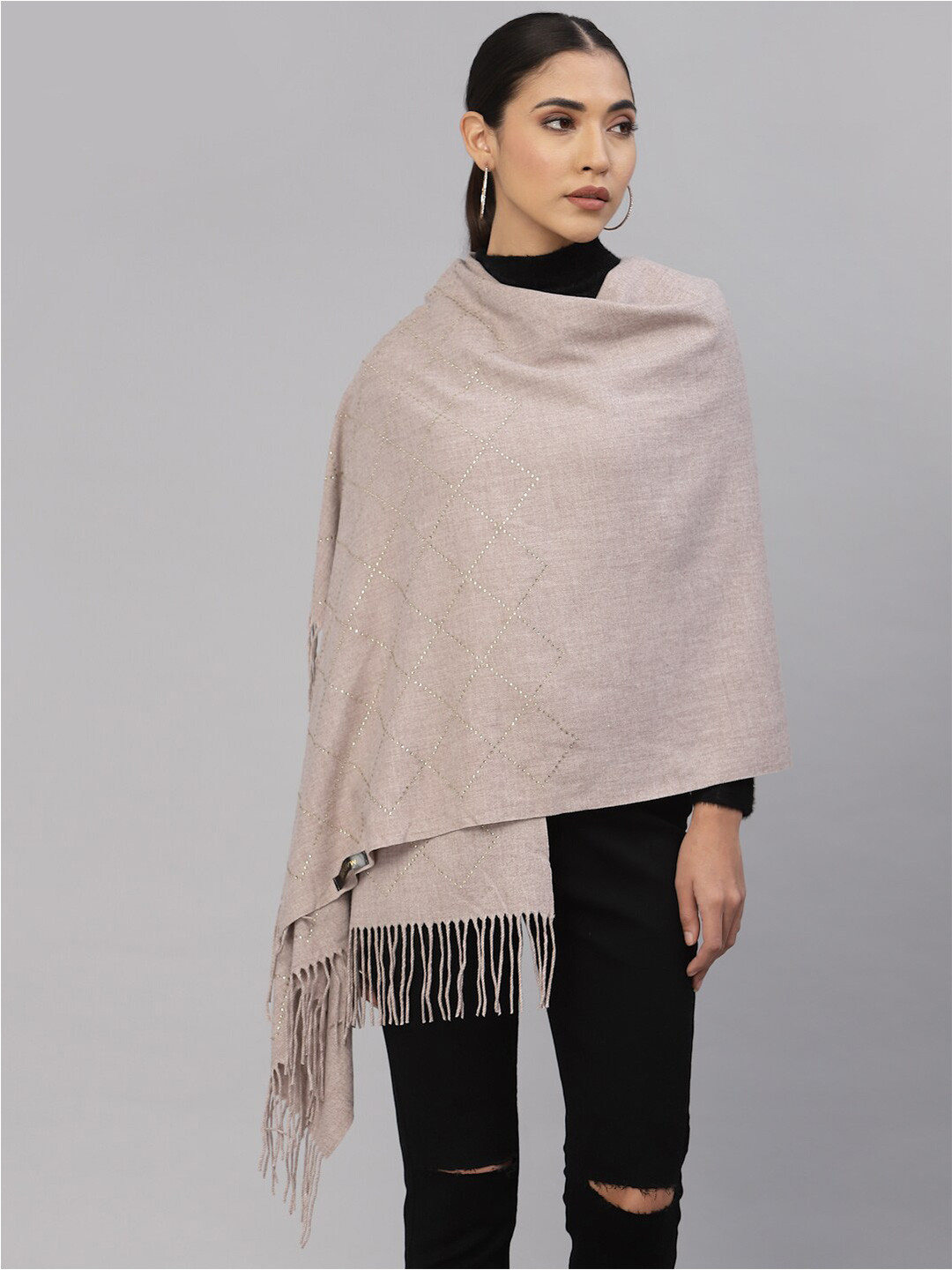 

Mafadeny Women Geometric Woven Design Stole, Taupe