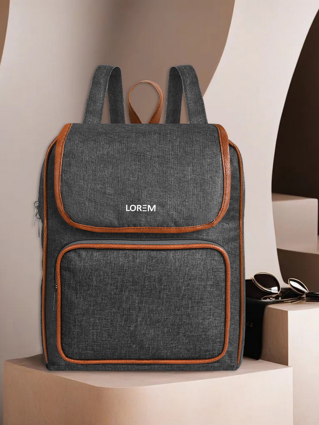 

LOREM Textured Medium Backpack, Grey