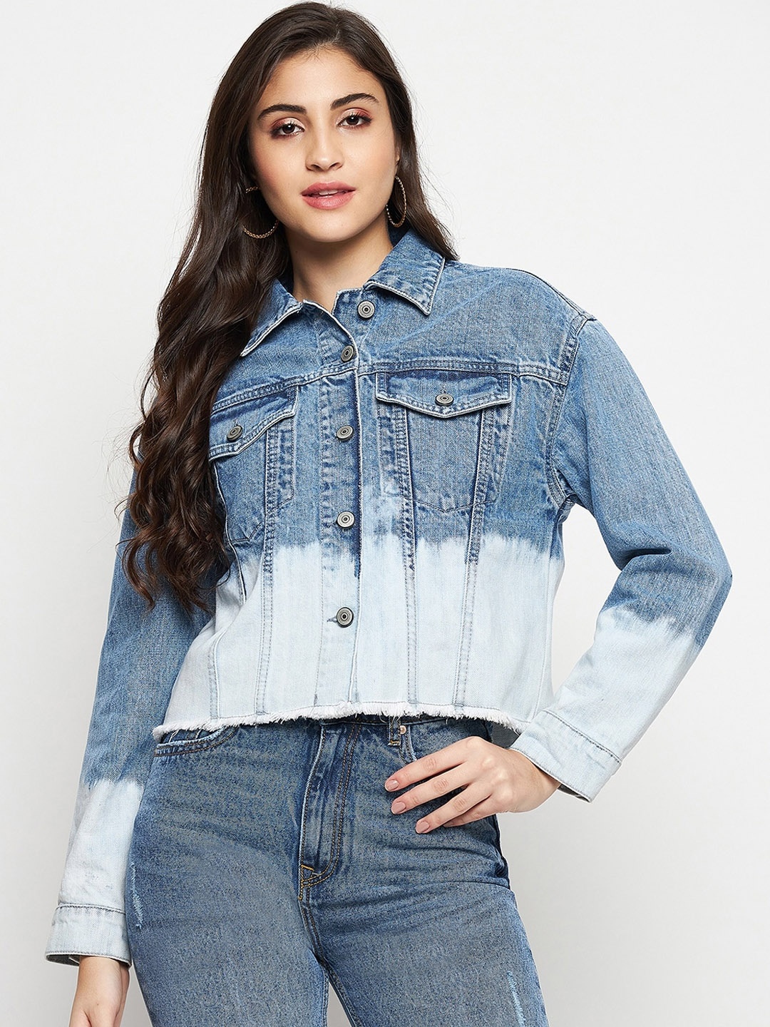 

Madame Washed Cotton Crop Denim Jacket, Blue