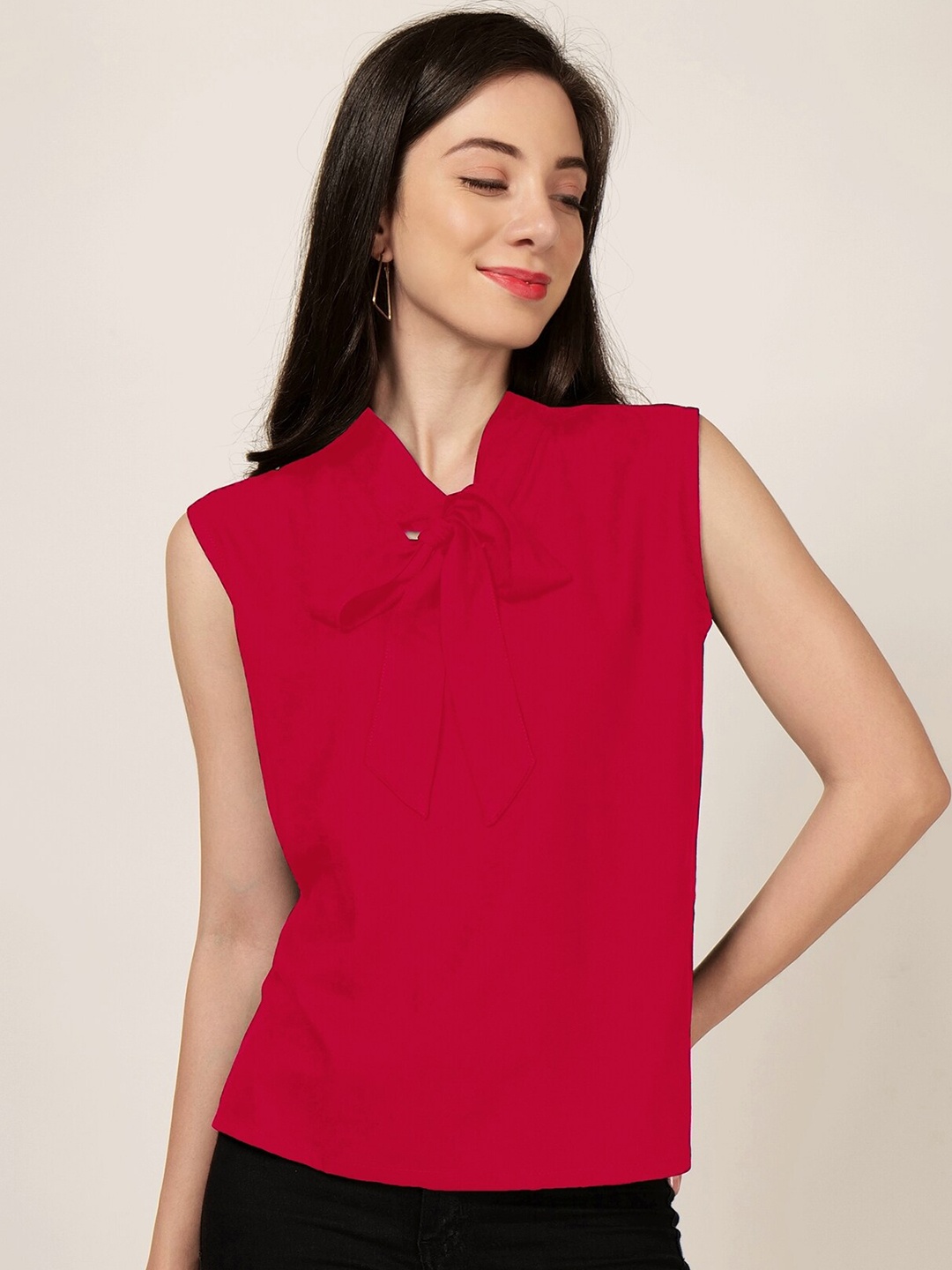 

PATRORNA Tie-Up Neck Sleeveless Top, Pink