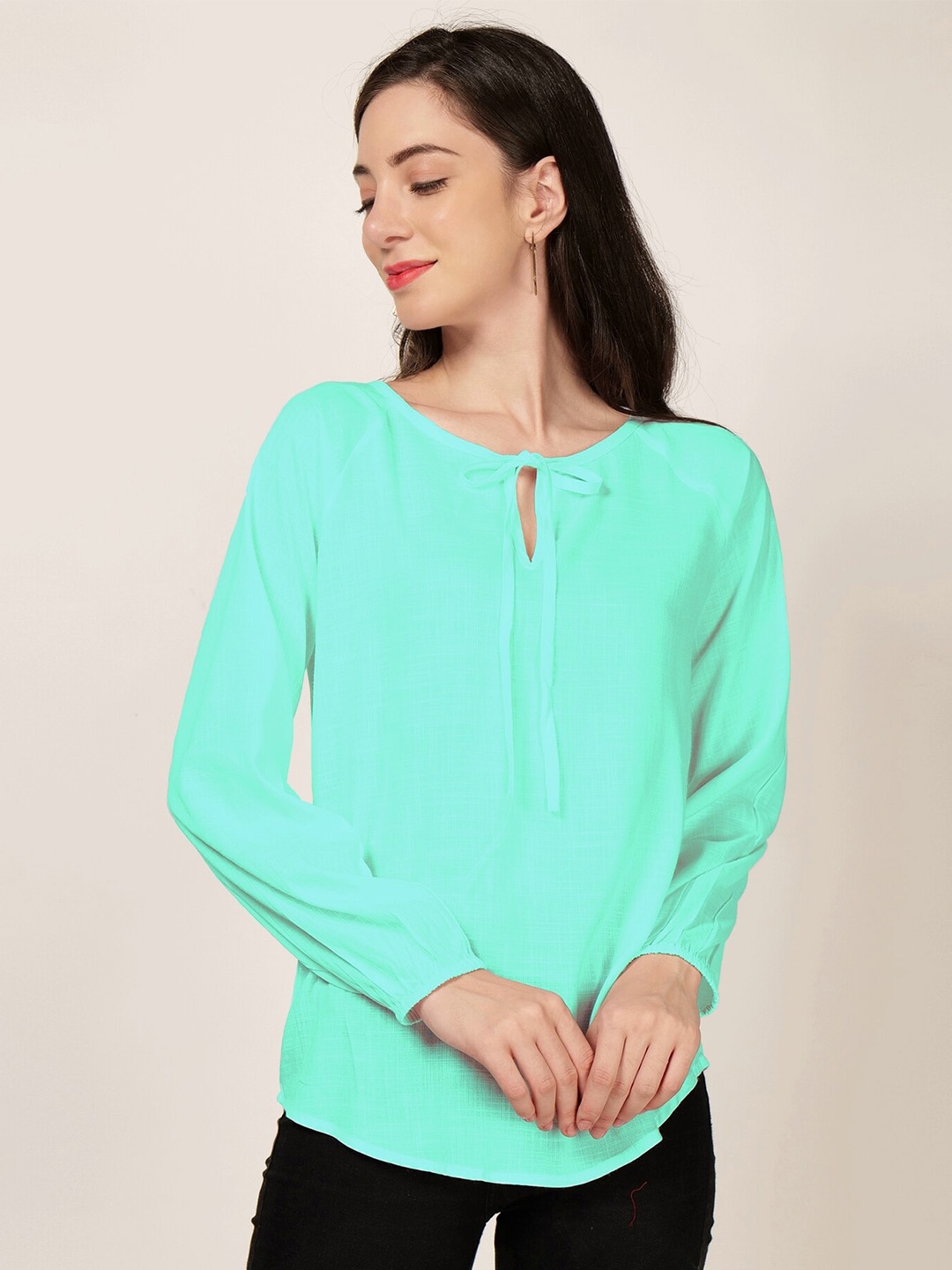 

PATRORNA Tie-Up Neck Cotton Top, Green