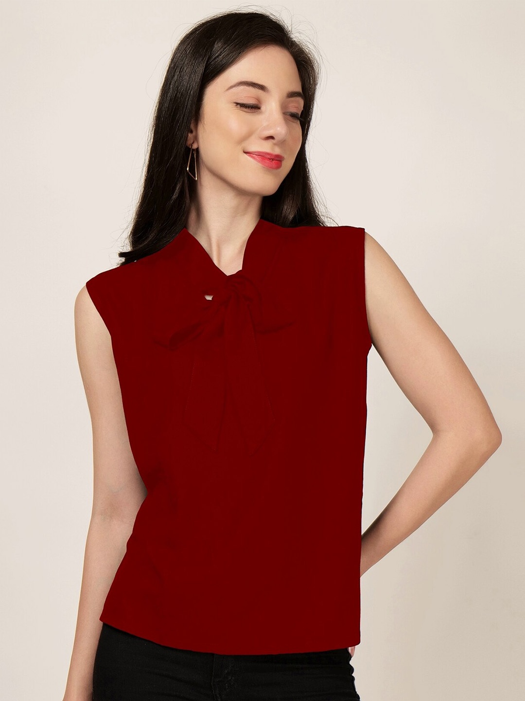 

PATRORNA Tie-Up Neck Sleeveless Top, Maroon