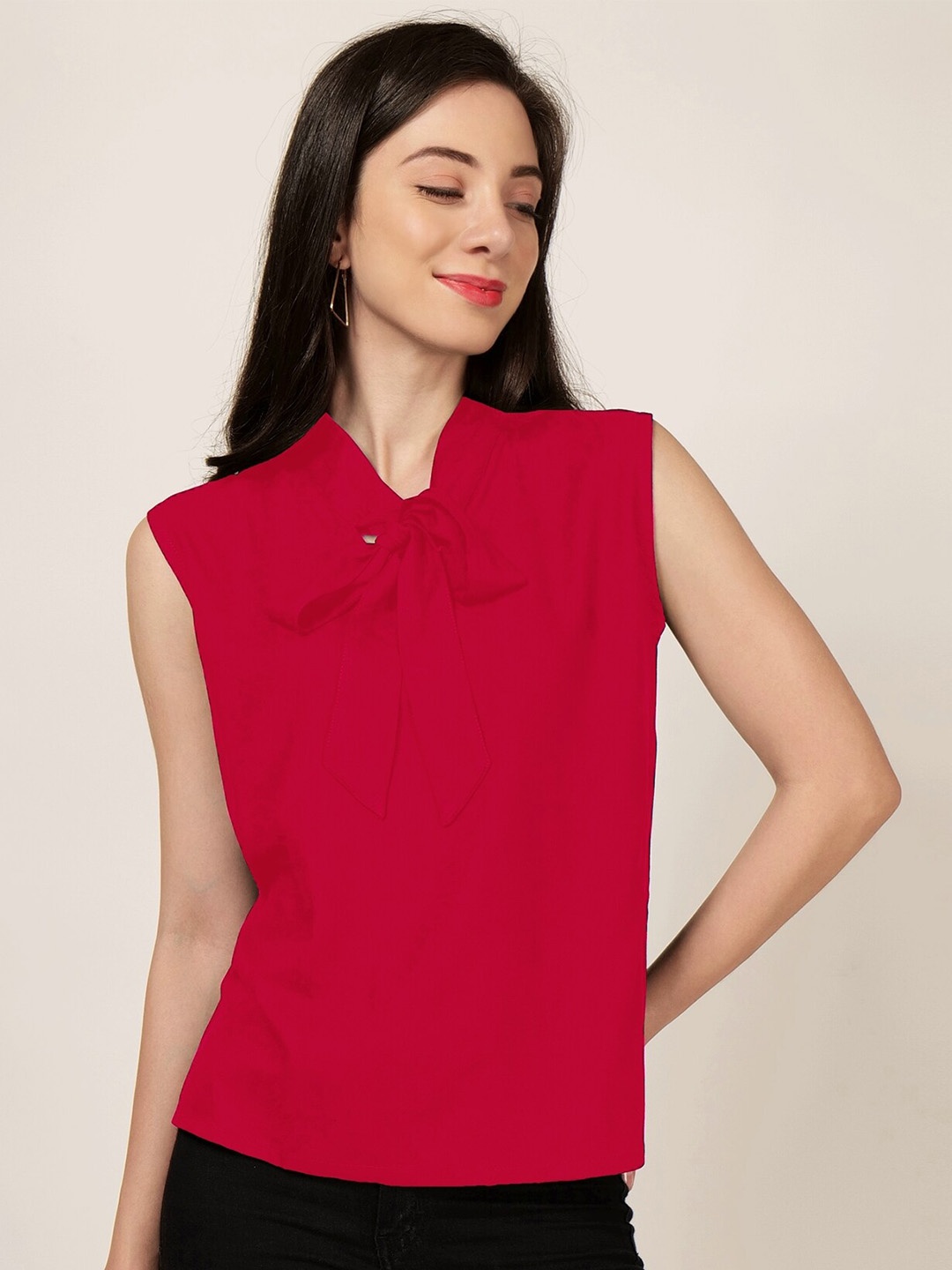 

PATRORNA Plus Size Tie-Up Neck Sleeveless Top, Pink