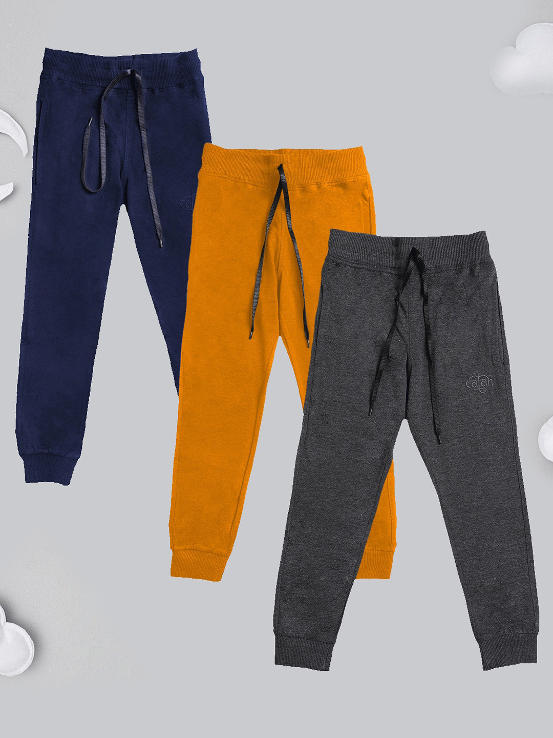 

CHIMPRALA Boys Pack Of 3 Mid-Rise Cotton Joggers, Navy blue
