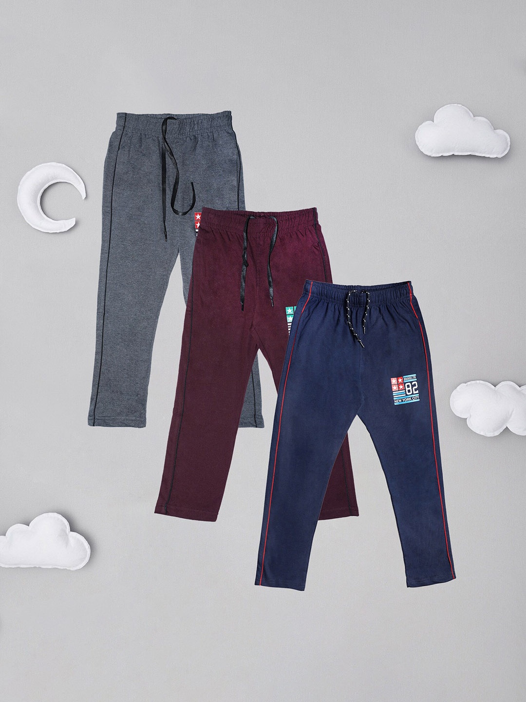 

CHIMPRALA Boys Pack Of 3 Cotton Track Pants, Charcoal