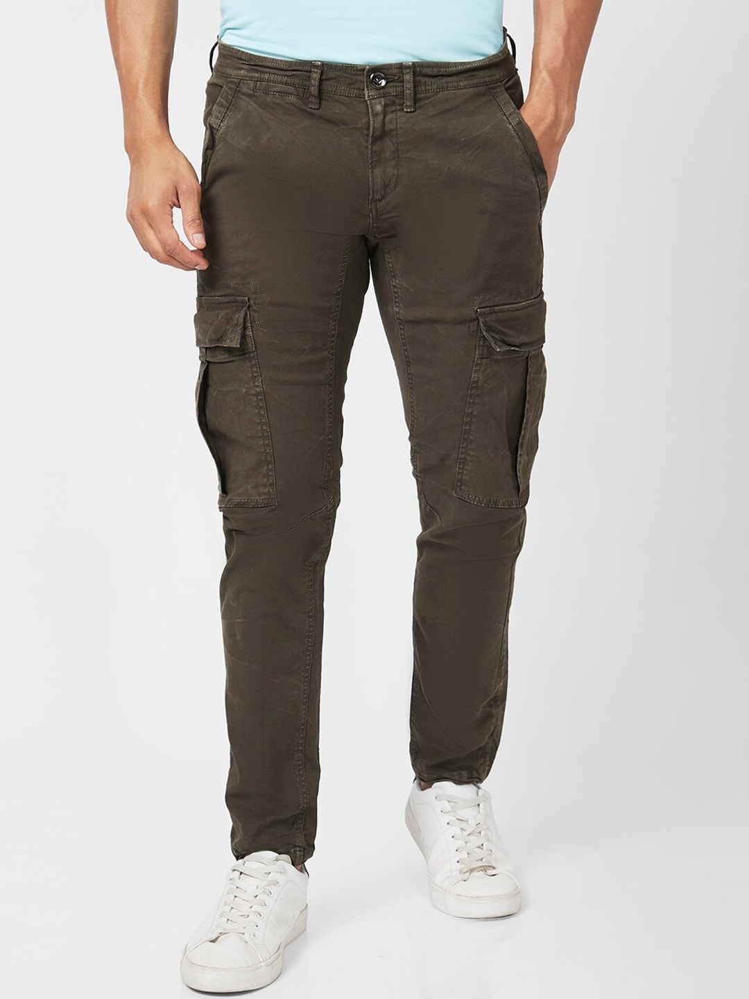 

SPYKAR Men Tapered Fit Mid Rise Cotton Cargos, Olive