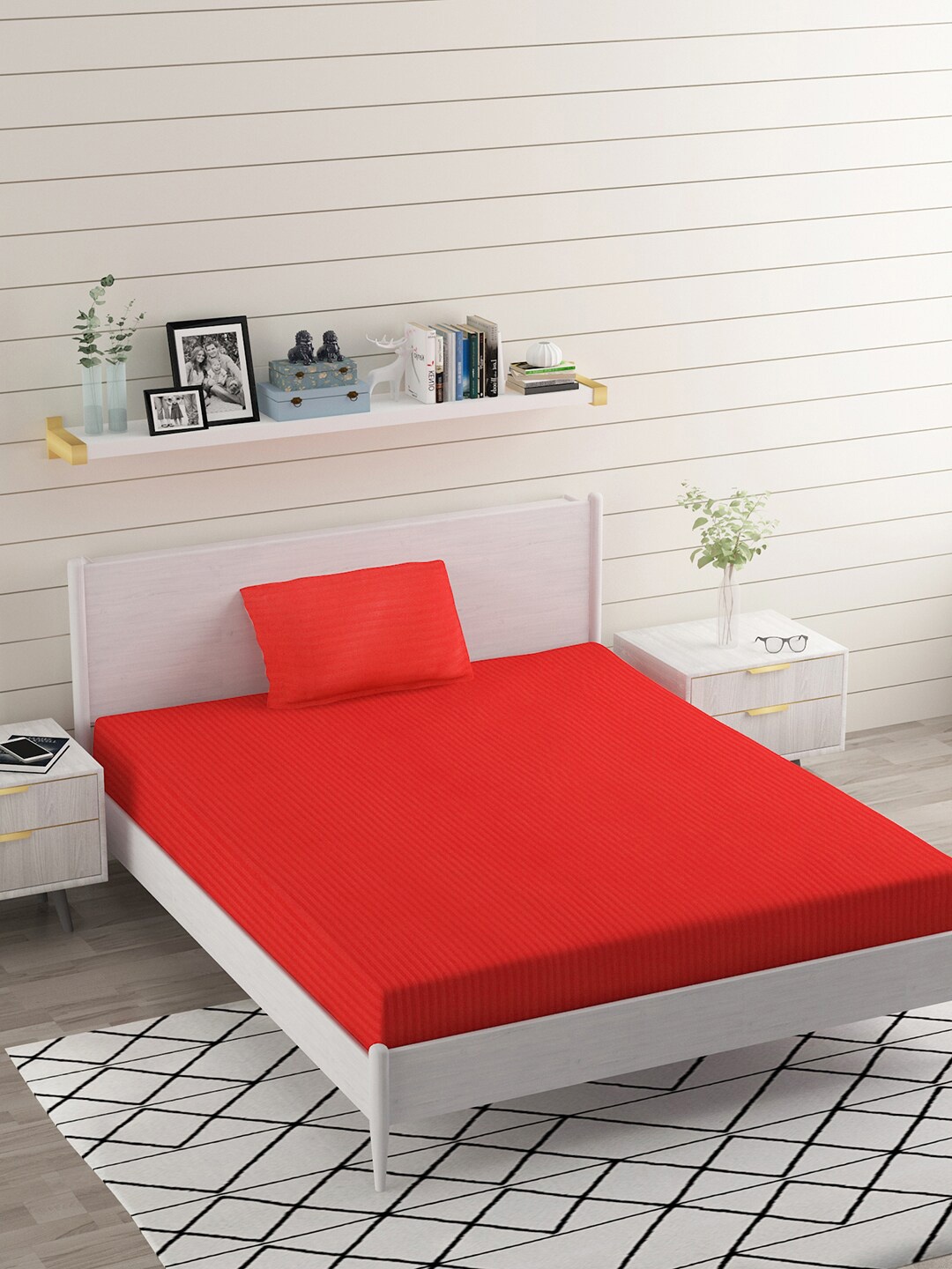 

BELVOSTUM Red Striped Microfiber 220 TC Single Bedsheet With 1 Pillow Cover