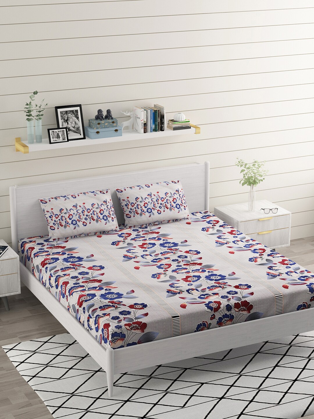 

BELVOSTUM Twilight Blue Printed 240 TC King Bedsheet with 2 Pillow Covers