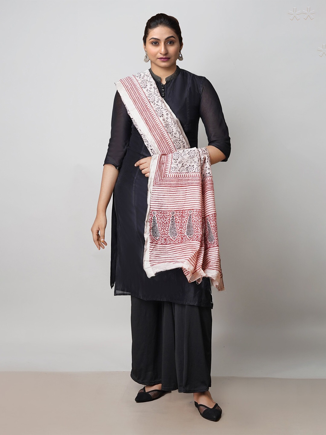 

Unnati Silks Ethnic Motifs Printed Pure Cotton Dupatta, White