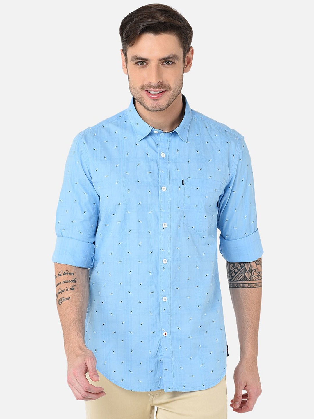 

MOZZO Classic Slim Fit Conversational Printed Cotton Casual Shirt, Blue