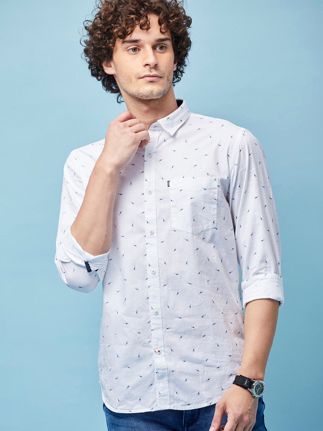 

MOZZO Classic Slim Fit Conversational Printed Cotton Casual Shirt, White