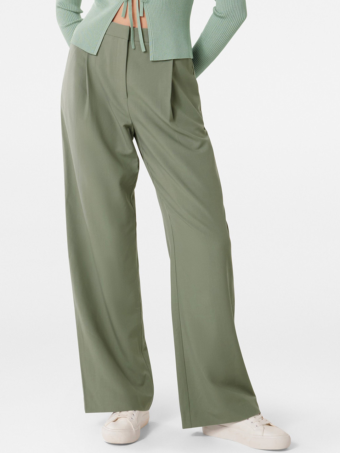 

Forever New Women High-Rise Pleated Parallel Trousers, Green