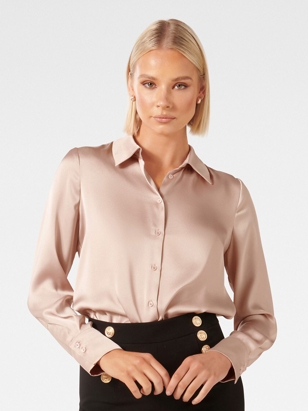 

Forever New Spread Collar Satin Formal Shirt, Peach