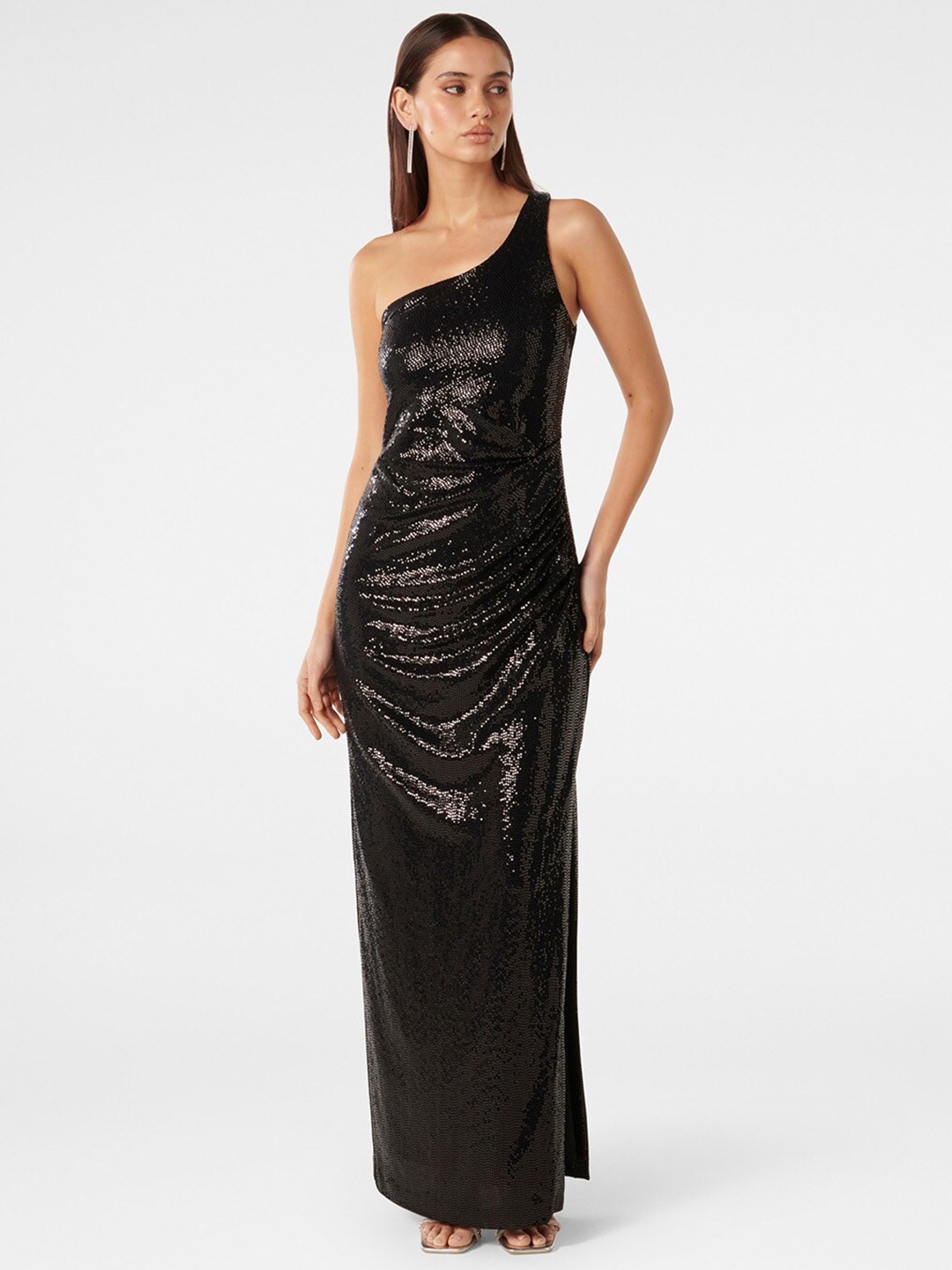 

Forever New Embellished One Shoulder Gathered Detailed Maxi Dress, Black