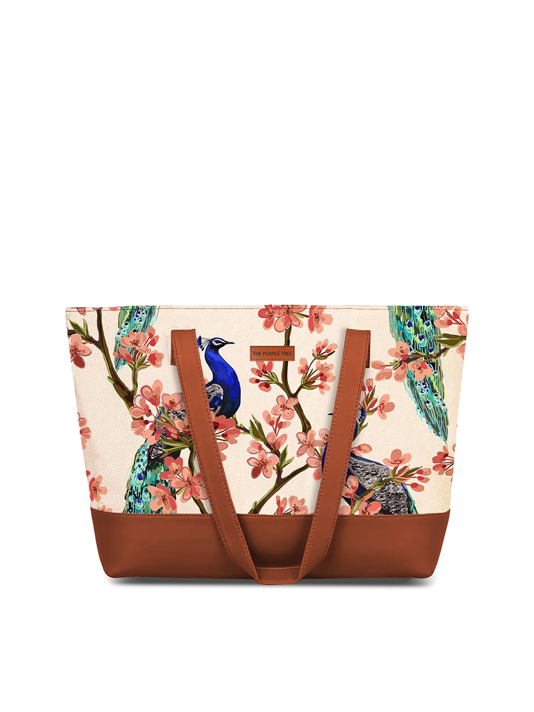 

The Purple Tree Floral Printed Structured Tote Bag, Off white