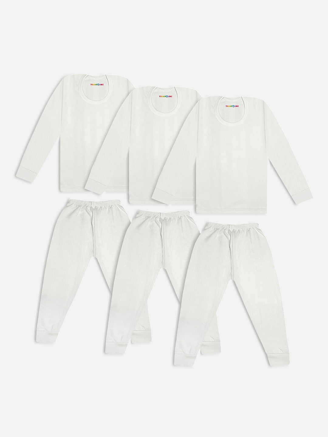 

Trampoline Infant Kids Pack Of 3 Striped Cotton Thermal Set, White