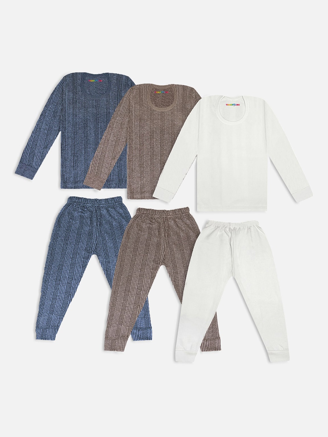 

Trampoline Kids Pack Of 3 Striped Cotton Thermal Set, Brown