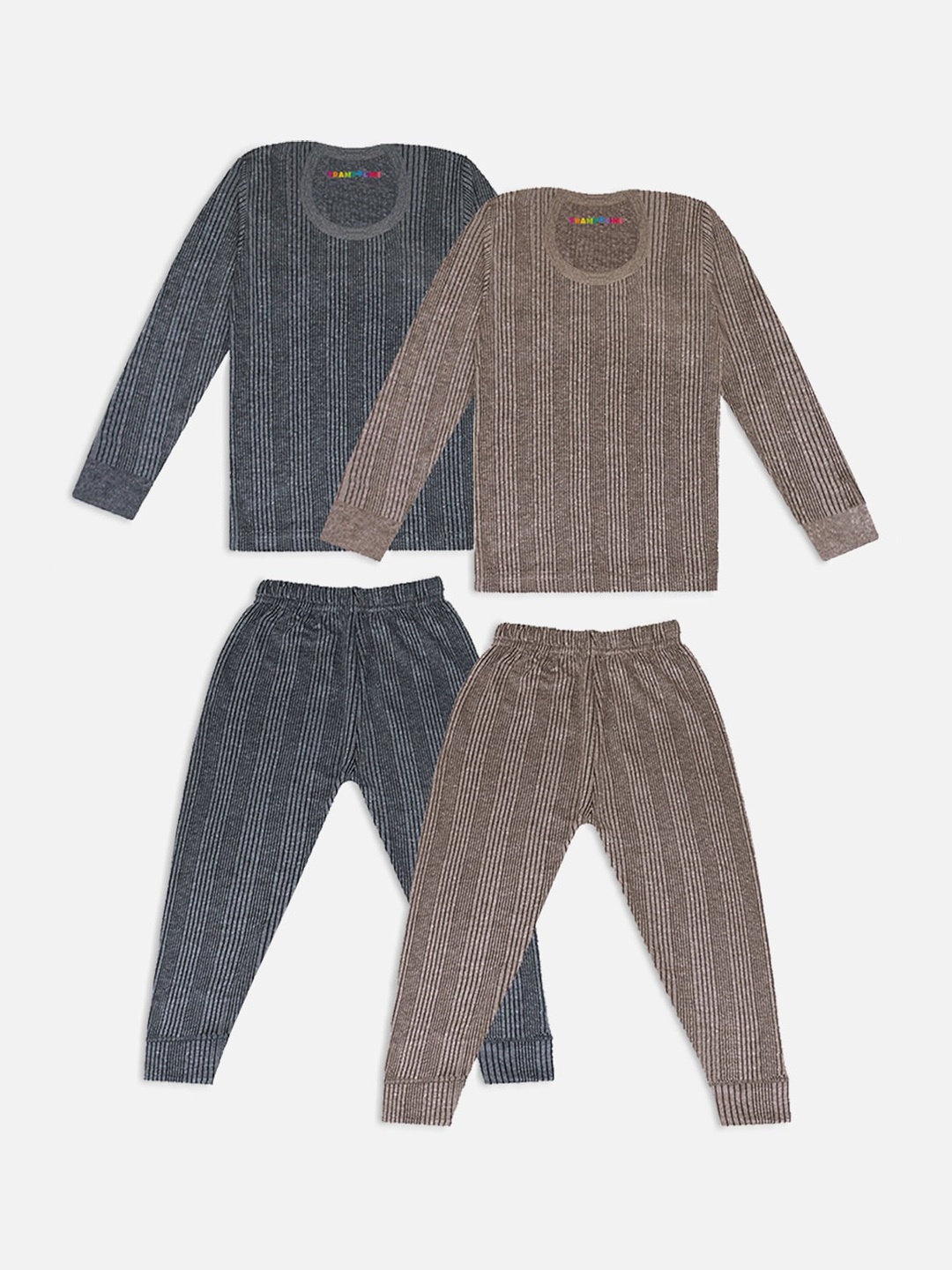 

Trampoline Kids Pack Of 2 Striped Cotton Thermal Set, Brown