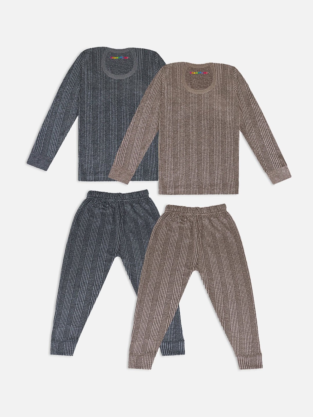 

Trampoline Kids Pack Of 2 Striped Cotton Thermal Set, Brown