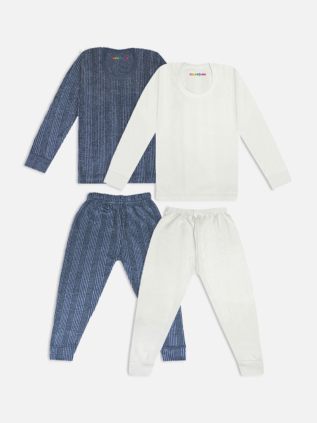 

Trampoline Infant Kids Pack Of 2 Striped Cotton Thermal Set, Blue