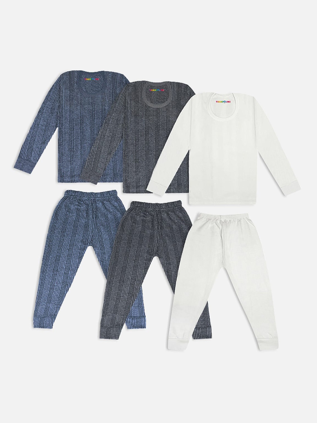 

Trampoline Kids Pack Of 3 Striped Cotton Thermal Set, Grey
