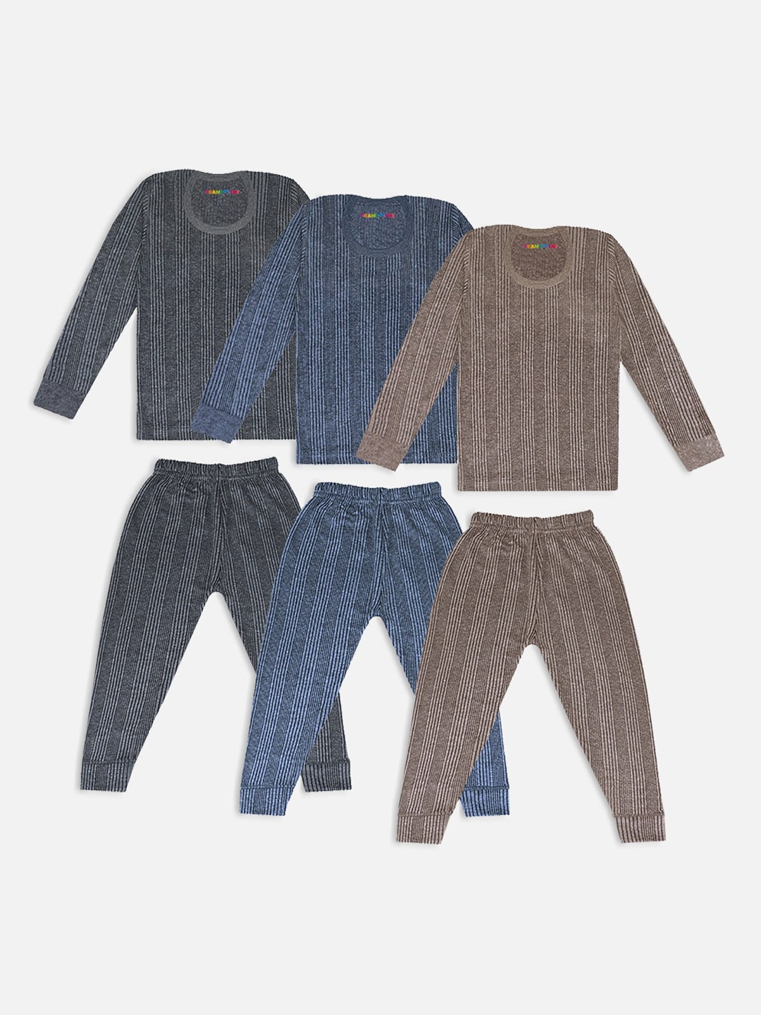 

Trampoline Kids Pack Of 3 Striped Cotton Thermal Set, Brown