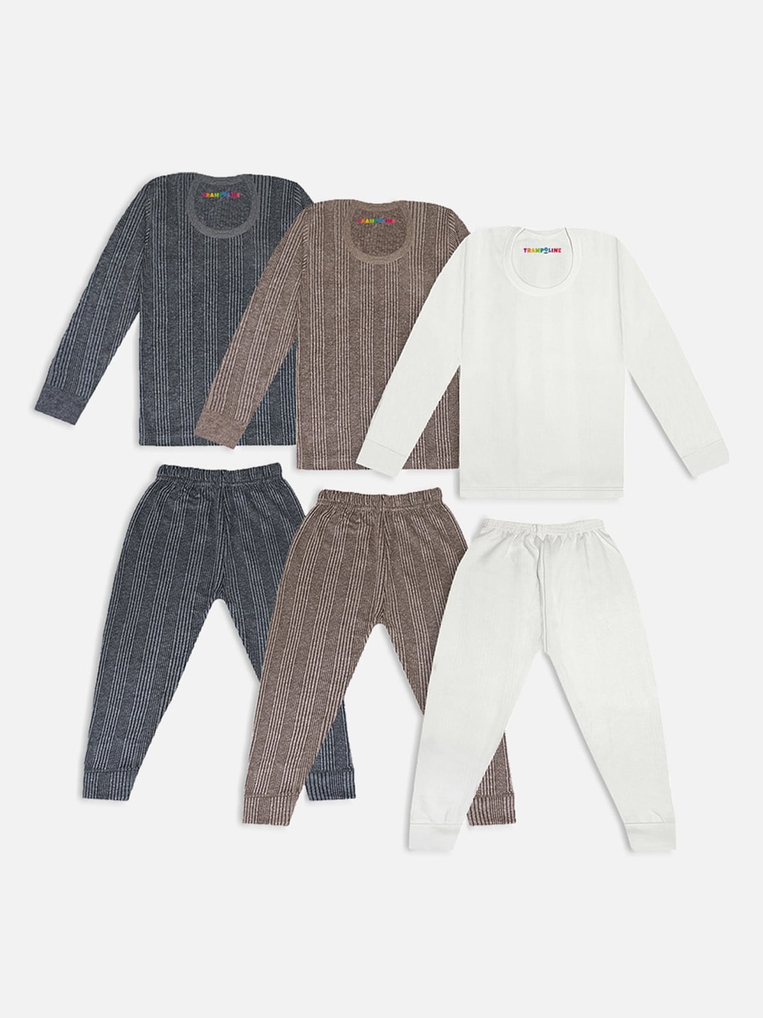 

Trampoline Infant Kids Pack Of 3 Striped Cotton Thermal Set, Brown