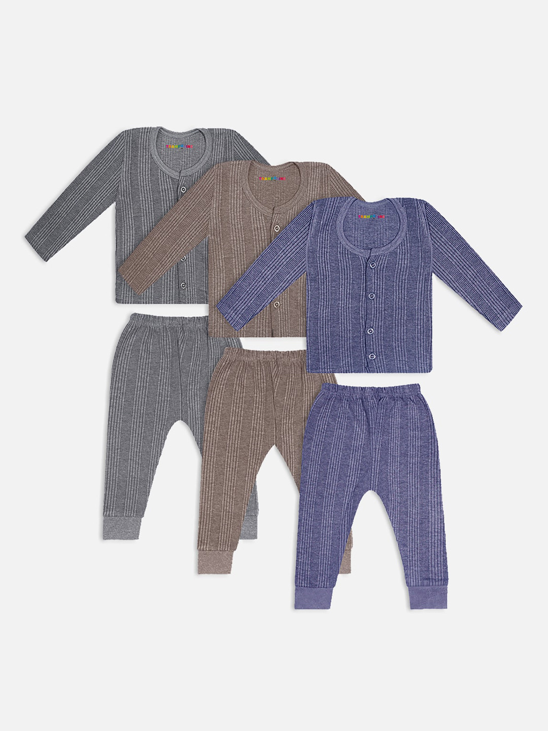 

Trampoline Infant Kids Pack Of 3 Striped Cotton Thermal Set, Grey