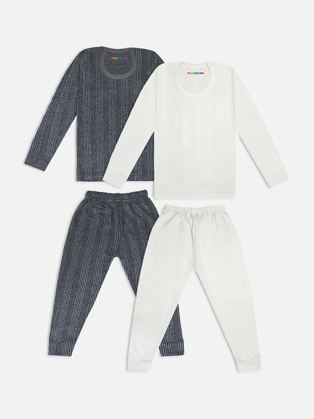 

Trampoline Kids Pack Of 2 Striped Cotton Thermal Set, White