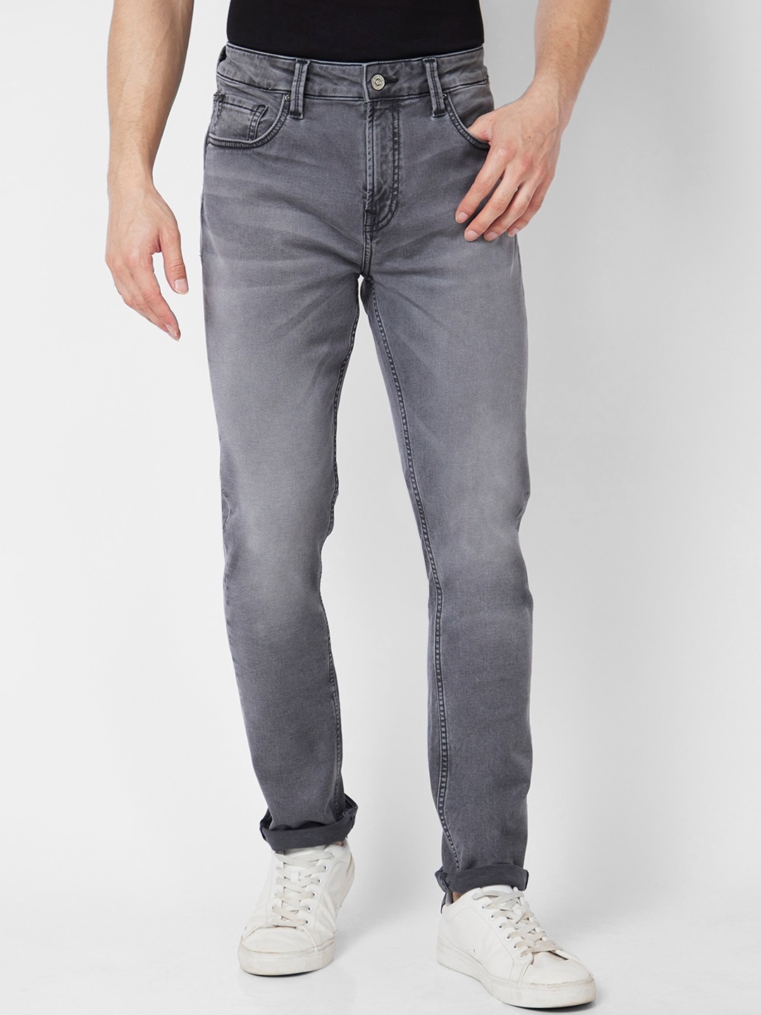 

SPYKAR Men Mid-Rise Clean Look Heavy Fade Stretchable Jeans, Grey